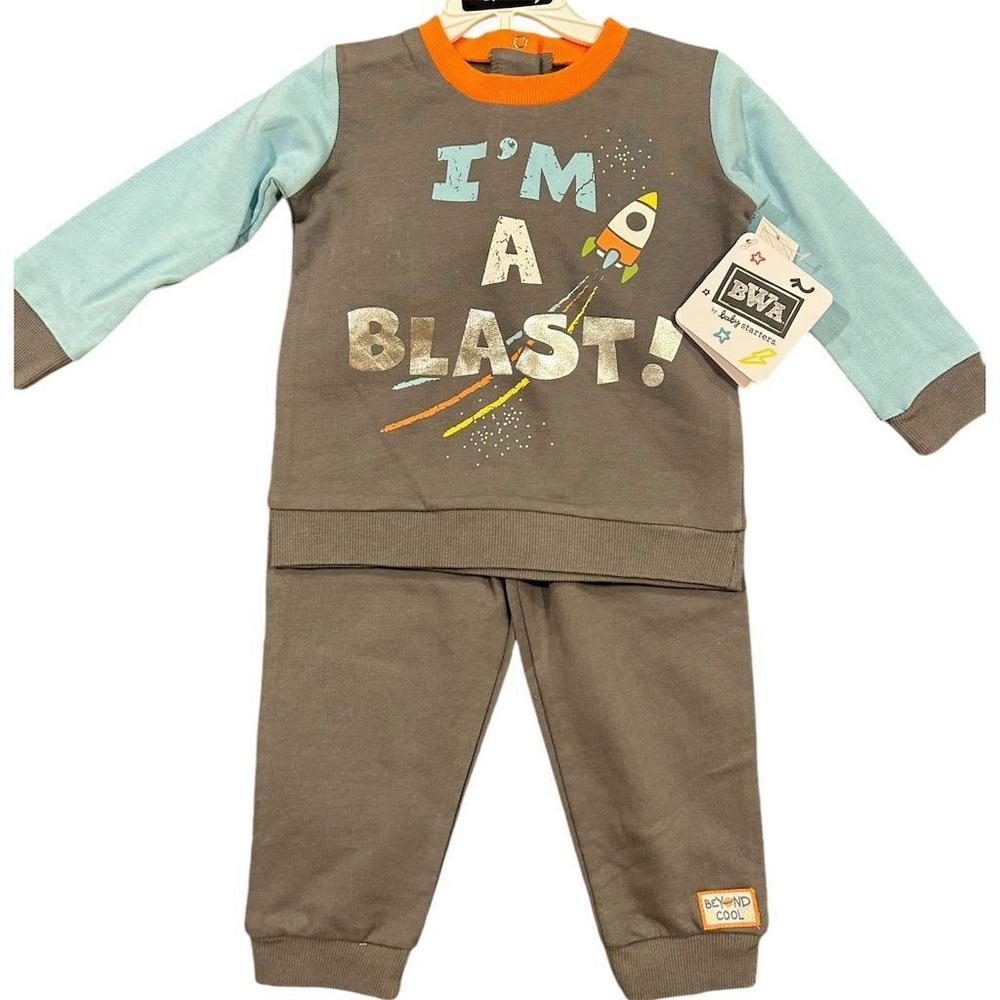 Baby Starters Boy 2-Piece Set 12M Rocket Print Long Sleeve